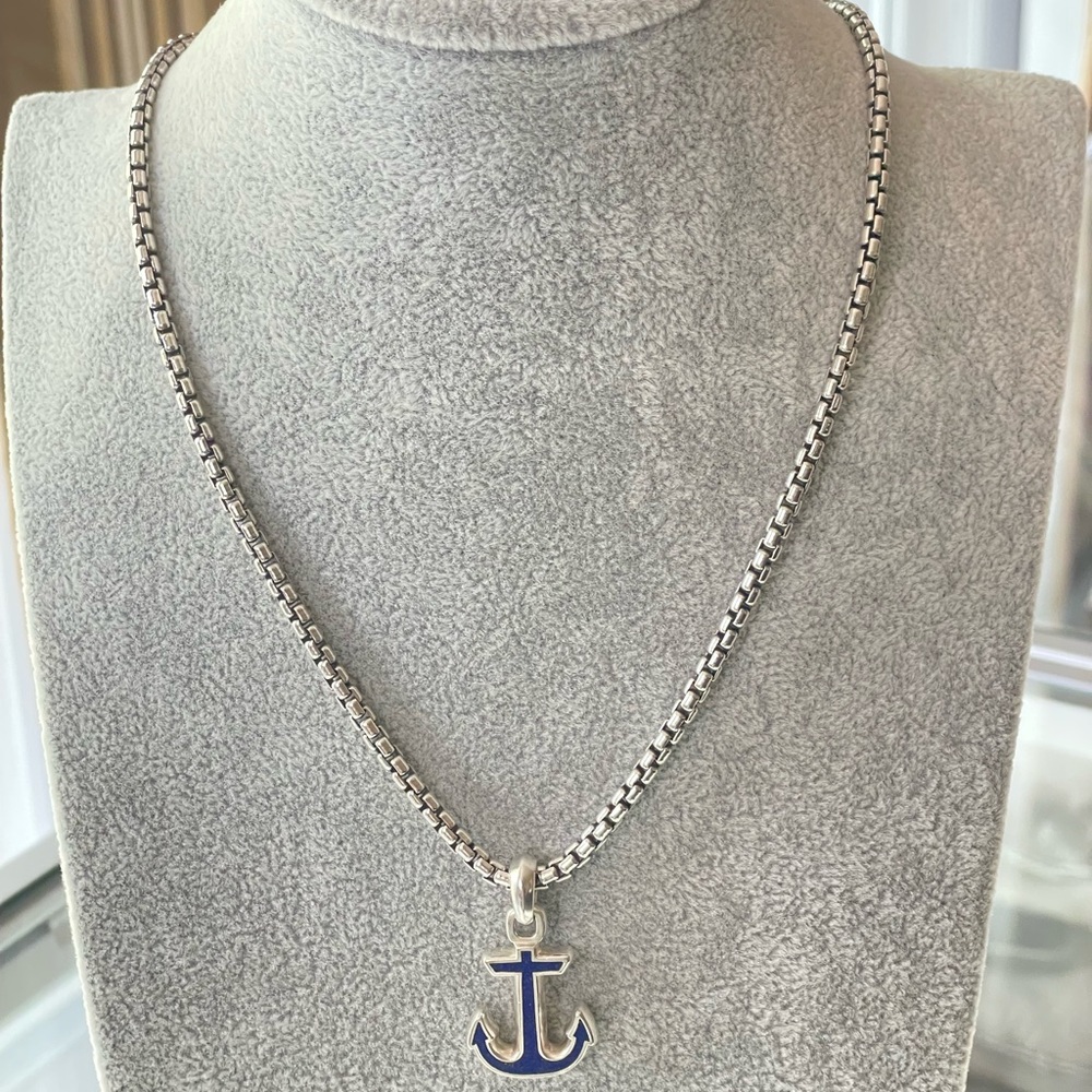 David Yurman Men's Anchor Pendant Necklace with Lapis Lazuli